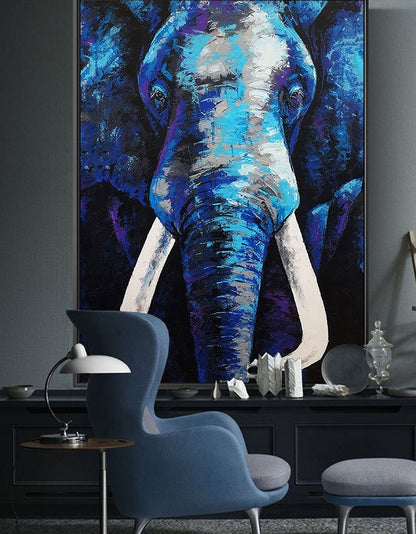 Vibrant Blue Elephant Abstract Oil Painting for Modern Home Decor