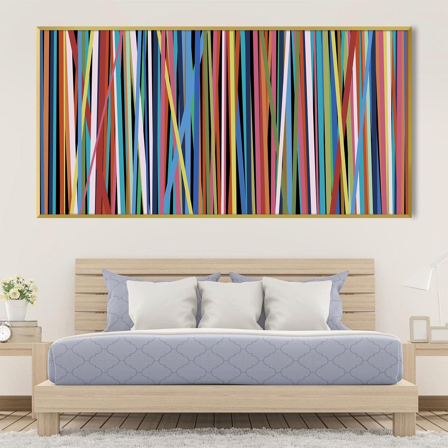 Vibrant Abstract Vertical Stripes Oil Painting for Colorful Home Decor