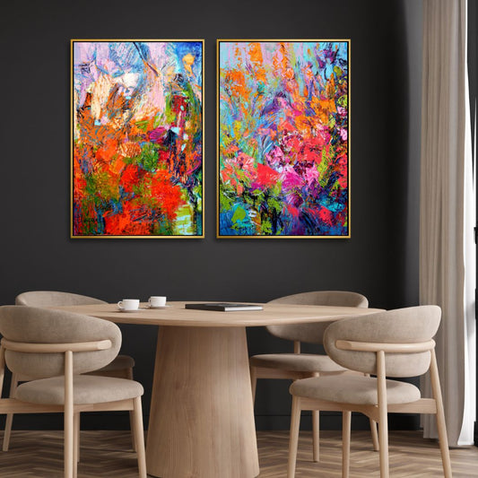 Colorful Abstract Floral Oil Painting for Modern Home Decor
