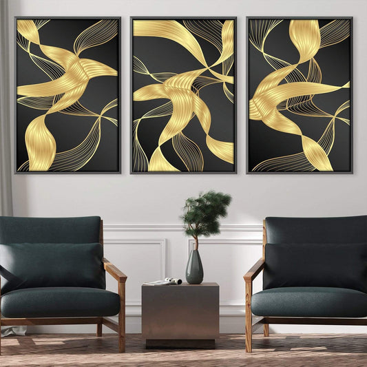 Stunning Gold Wave Abstract Oil Painting for Modern Home Decor