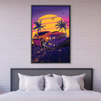 Tropical Sunset Muscle Car Oil Painting for Modern Home Decor