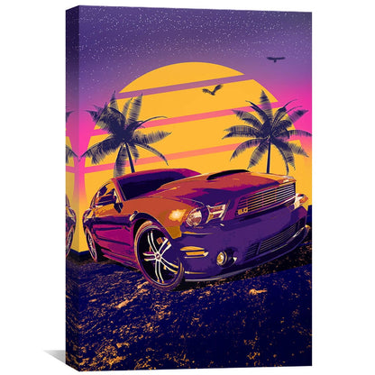 Tropical Sunset Muscle Car Oil Painting for Modern Home Decor