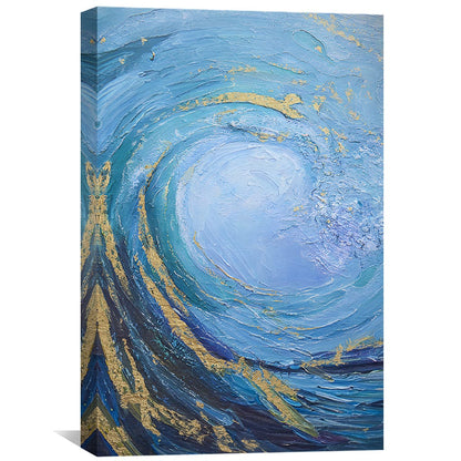 Dynamic Abstract Wave Oil Painting in Vibrant Blues and Golds