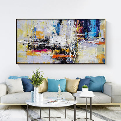 Vibrant Abstract Oil Painting for Modern Home Décor - Bold Colors and Textures