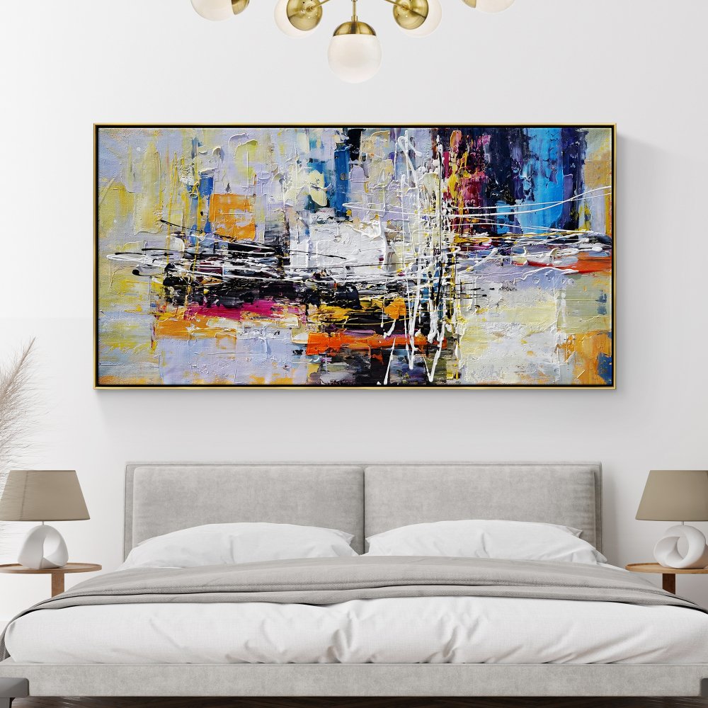 Vibrant Abstract Oil Painting for Modern Home Décor - Bold Colors and Textures