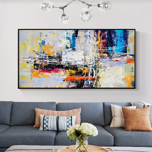 Vibrant Abstract Oil Painting for Modern Home Décor - Bold Colors and Textures