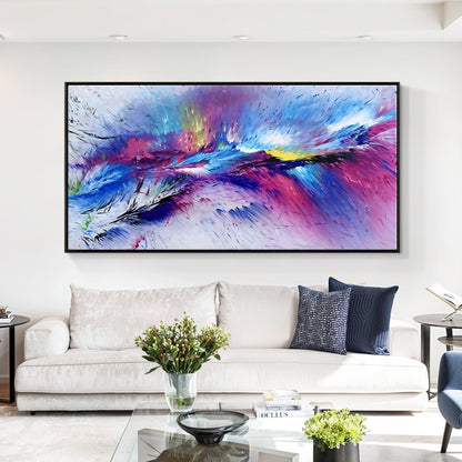 Vibrant Abstract Oil Painting in Purple and Blue for Modern Home Decor