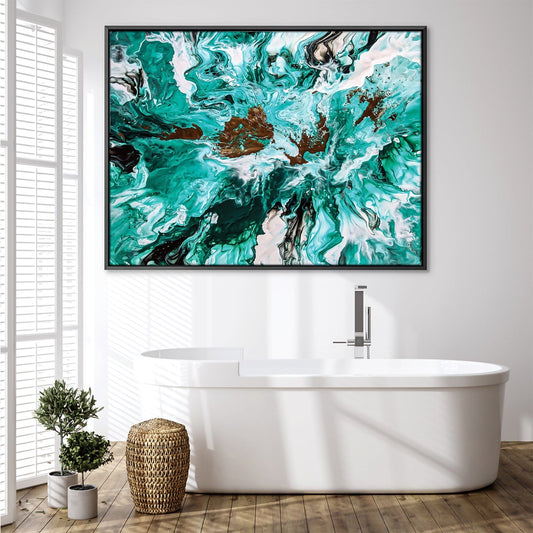Abstract Turquoise and Brown Swirls Oil Painting for Contemporary Decor