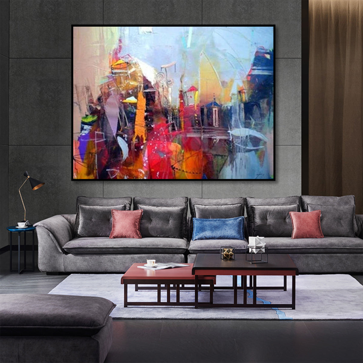 Vibrant Cityscape Oil Painting for Modern Home Decor