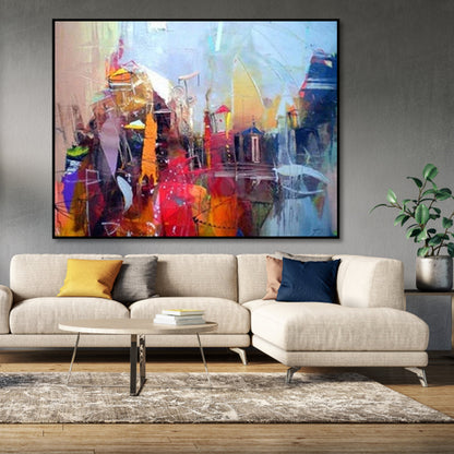 Vibrant Cityscape Oil Painting for Modern Home Decor