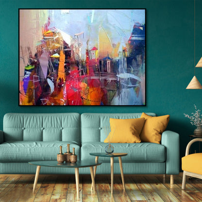 Vibrant Cityscape Oil Painting for Modern Home Decor