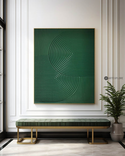 Contemporary Green Abstract Oil Painting with Minimalist Texture