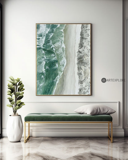 Serene Green Seascape Oil Painting for Coastal Home Decor