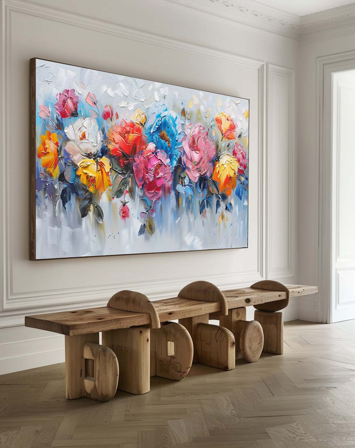 Vibrant Floral Abstract Oil Painting for Modern Home Decor