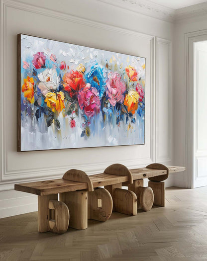 Vibrant Floral Abstract Oil Painting for Modern Home Decor