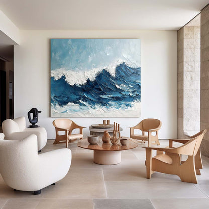 Dynamic Ocean Waves Oil Painting ‚Äì Serene Beach Scene Wall Art