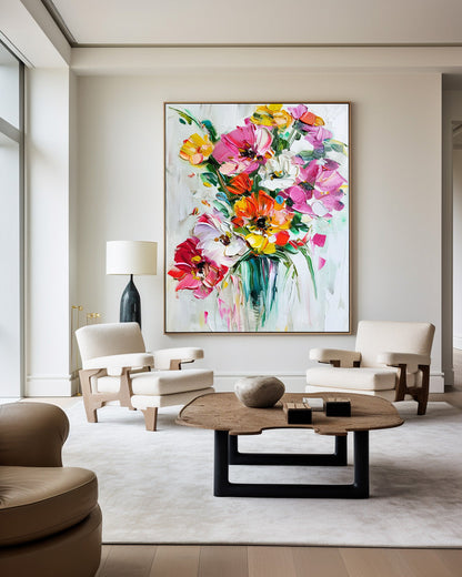 Vibrant Floral Abstract Oil Painting for Modern Home Decor