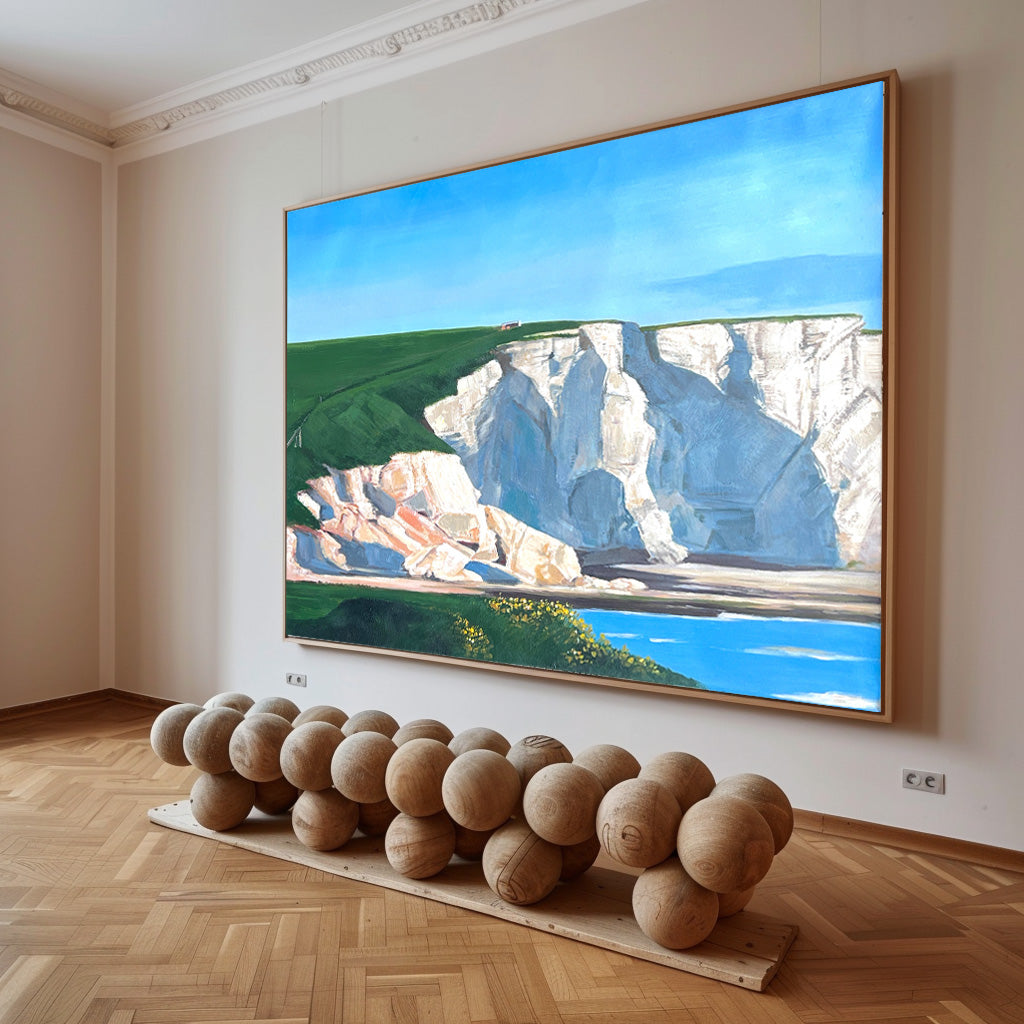Coastal Bliss: Exquisite Oil Painting of Serene Cliffs and Tranquil Waters