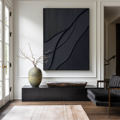 Elegant Minimalist Black Abstract Oil Painting for Modern Home Decor