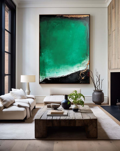 Vibrant Green and Black Modern Abstract Oil Painting for Contemporary Decor