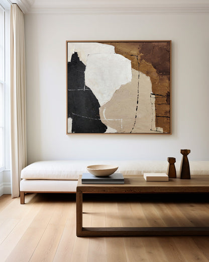 Abstract Black and Brown Minimalist Oil Painting for Modern Home Decor