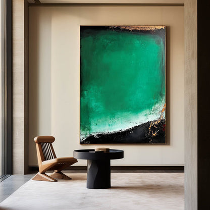 Vibrant Green and Black Modern Abstract Oil Painting for Contemporary Decor