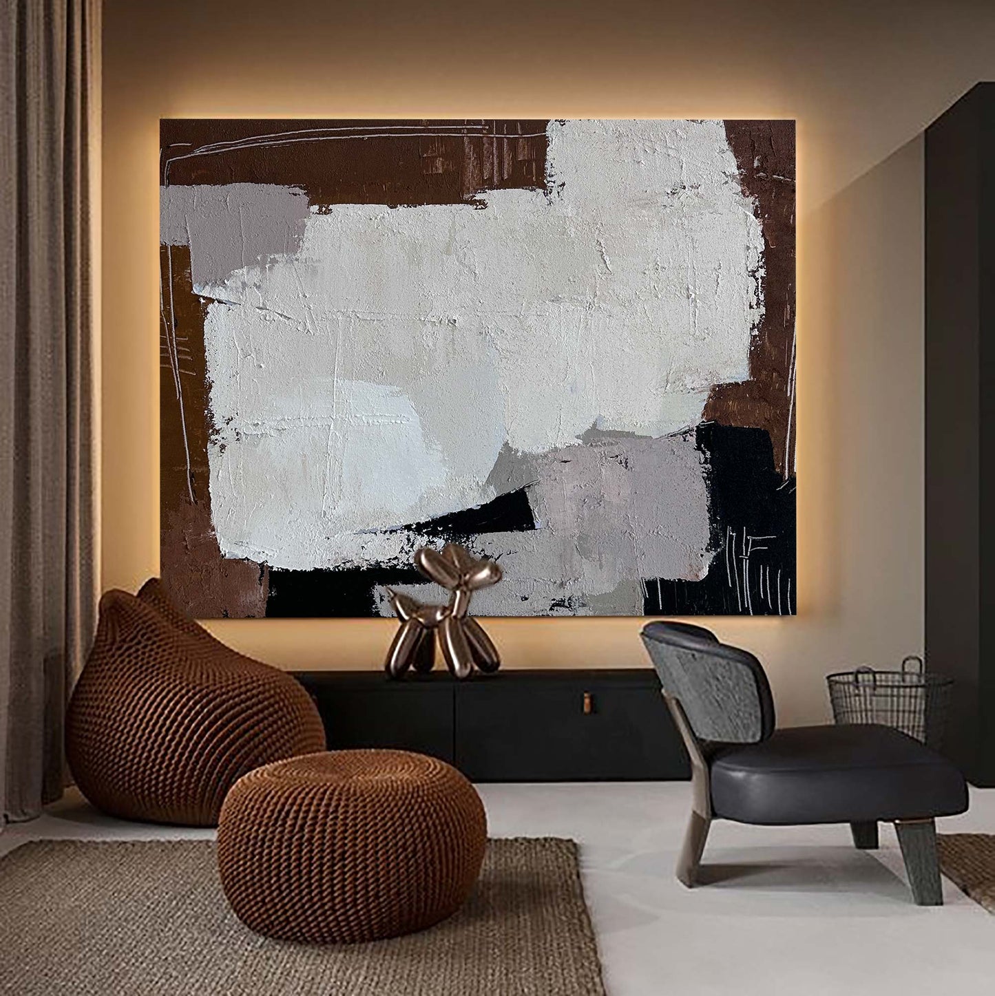 Modern Wabi-Sabi Abstract Oil Painting for Stylish Home Decor