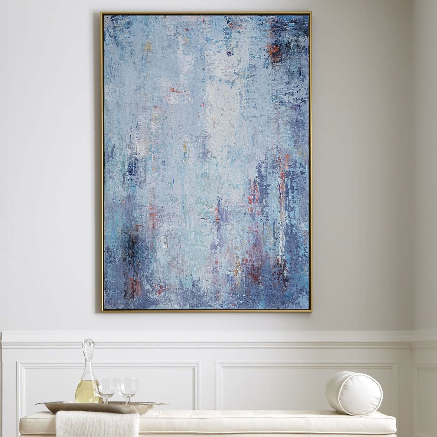 Serene Blue and White Abstract Oil Painting for Modern Home Decor