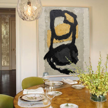 Abstract Black and Gold Oil Painting for Modern Home Decor and Art Collectors