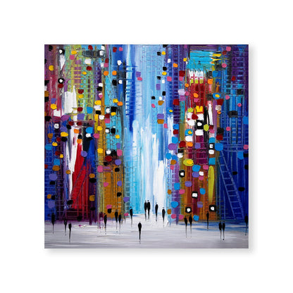 Vibrant City Night Scene Oil Painting - Urban Abstract Landscape Art