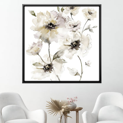 Elegant Floral Oil Painting for Wall Décor – Soft White and Neutral Tones