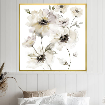 Elegant Floral Oil Painting for Wall Décor – Soft White and Neutral Tones