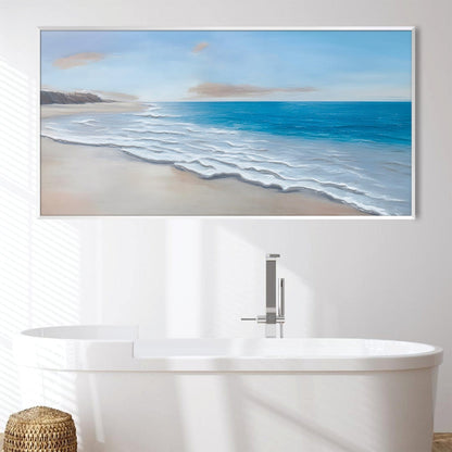 Tranquil Beach Waves Coastal Oil Painting for Serene Home Decor