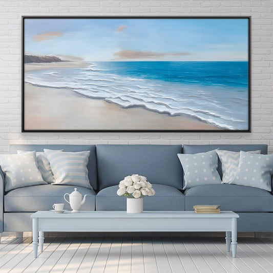 Tranquil Beach Waves Coastal Oil Painting for Serene Home Decor