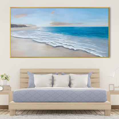 Tranquil Beach Waves Coastal Oil Painting for Serene Home Decor