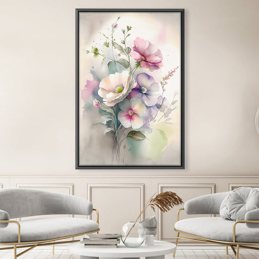 Elegant Floral Oil Painting in Soft Pastels - Beautiful Wall Art for Home Decor