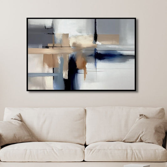 Minimalist Blue and Beige Abstract Oil Painting for Contemporary Home Decor