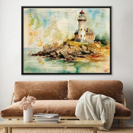 Coastal Lighthouse Oil Painting on Canvas - Nautical Wall Art for Home Decor