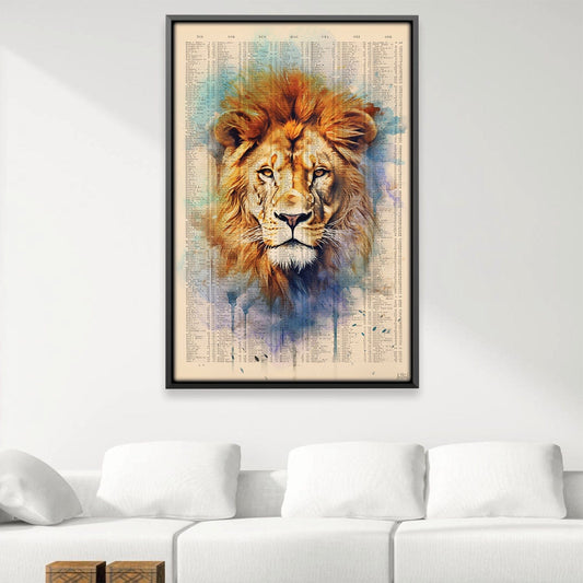 Majestic Lion Portrait Oil Painting with Abstract Watercolor Background