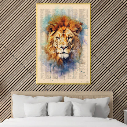 Majestic Lion Portrait Oil Painting with Abstract Watercolor Background