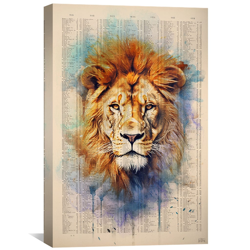 Majestic Lion Portrait Oil Painting with Abstract Watercolor Background