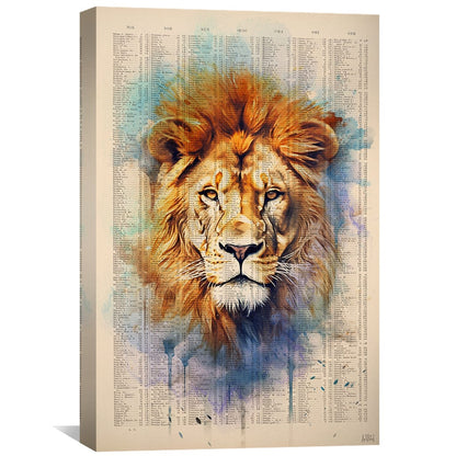 Majestic Lion Portrait Oil Painting with Abstract Watercolor Background