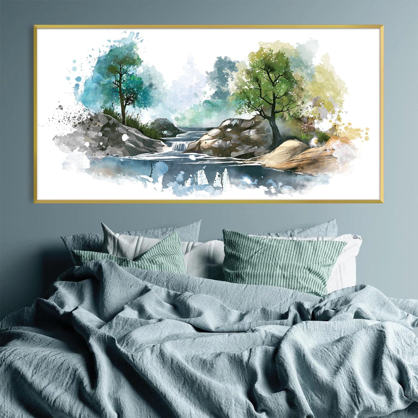 Serene Nature Waterfall Oil Painting for Home Decor