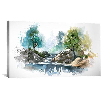 Serene Nature Waterfall Oil Painting for Home Decor