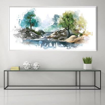 Serene Nature Waterfall Oil Painting for Home Decor