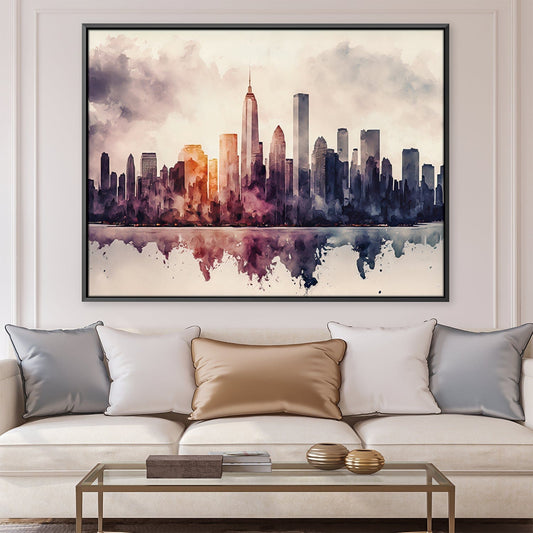 Abstract City Skyline Oil Painting for Modern Home Decor