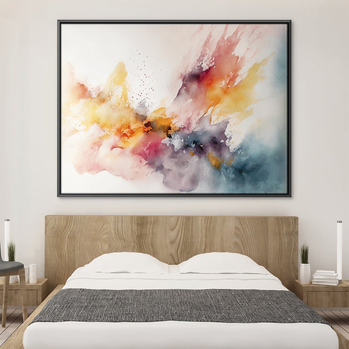 Vibrant Abstract Oil Painting with Colorful Watercolor Effect for Modern Decor