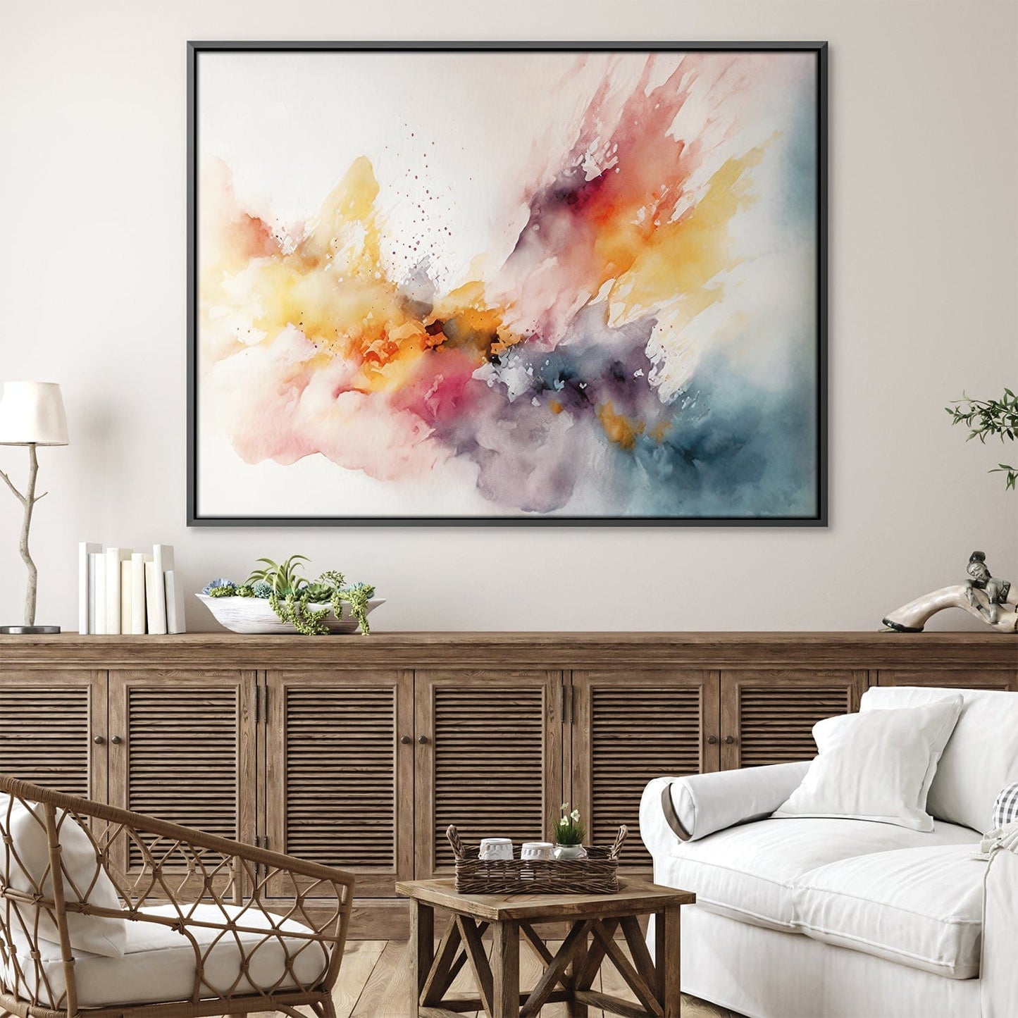 Vibrant Abstract Oil Painting with Colorful Watercolor Effect for Modern Decor