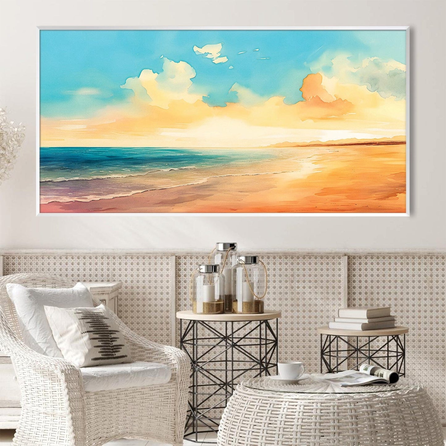 Serene Coastal Sunset Oil Painting for Beach Home Decor