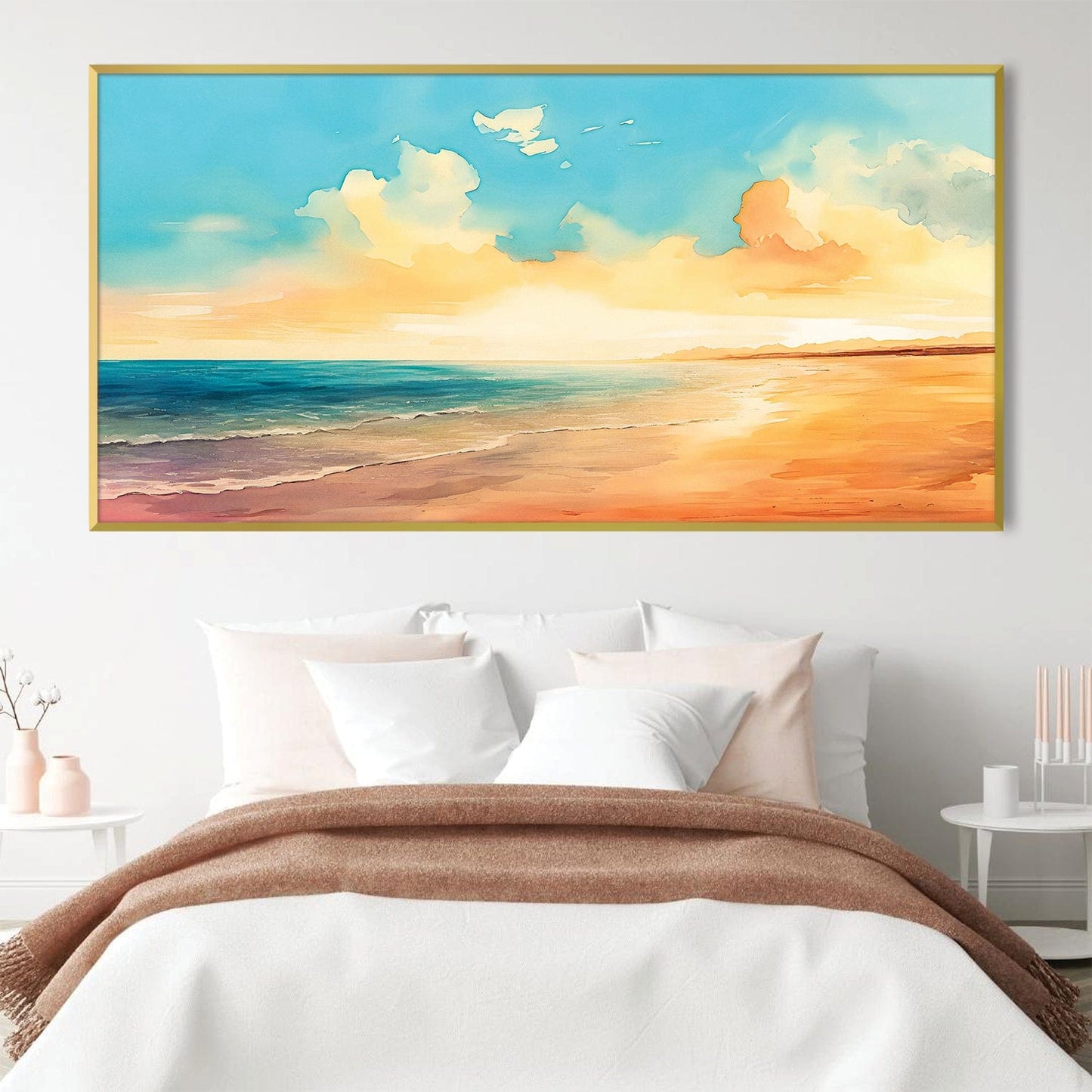 Serene Coastal Sunset Oil Painting for Beach Home Decor